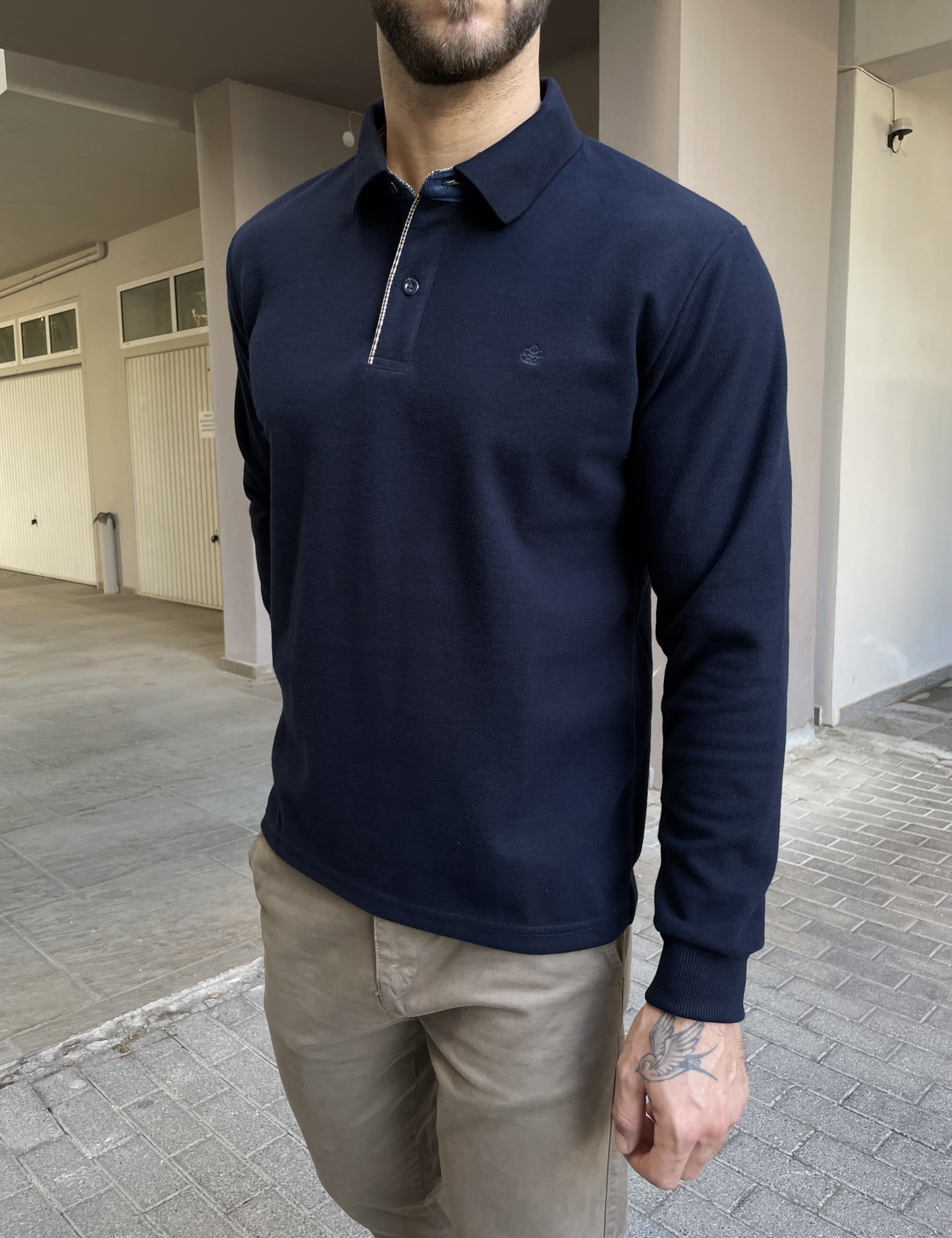 Everbest Ανδρική μπλε navy Polo μακρυμάνικη μπλούζα Plus size 2610360 φωτογραφία